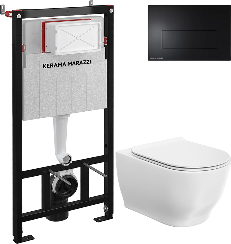 Комплект 3 в 1 Унитаз подвесной KERAMA MARAZZI Modula MO.wc.02 + Инсталляция INST.A.WC + Кнопка FPS.A.BLK.M