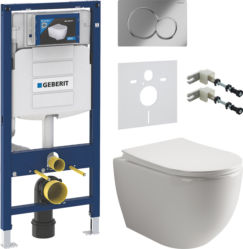 Комплект 5 в 1 Унитаз подвесной Ceramicanova Mia Rimless CN1805 + Инсталляция Geberit Duofix UP 320 111.300.00.5 + Кнопка Sigma 01 115.770.21.5 + Звукоизоляция 156.050.00.1 + Крепления 111.815.00.1 к стене