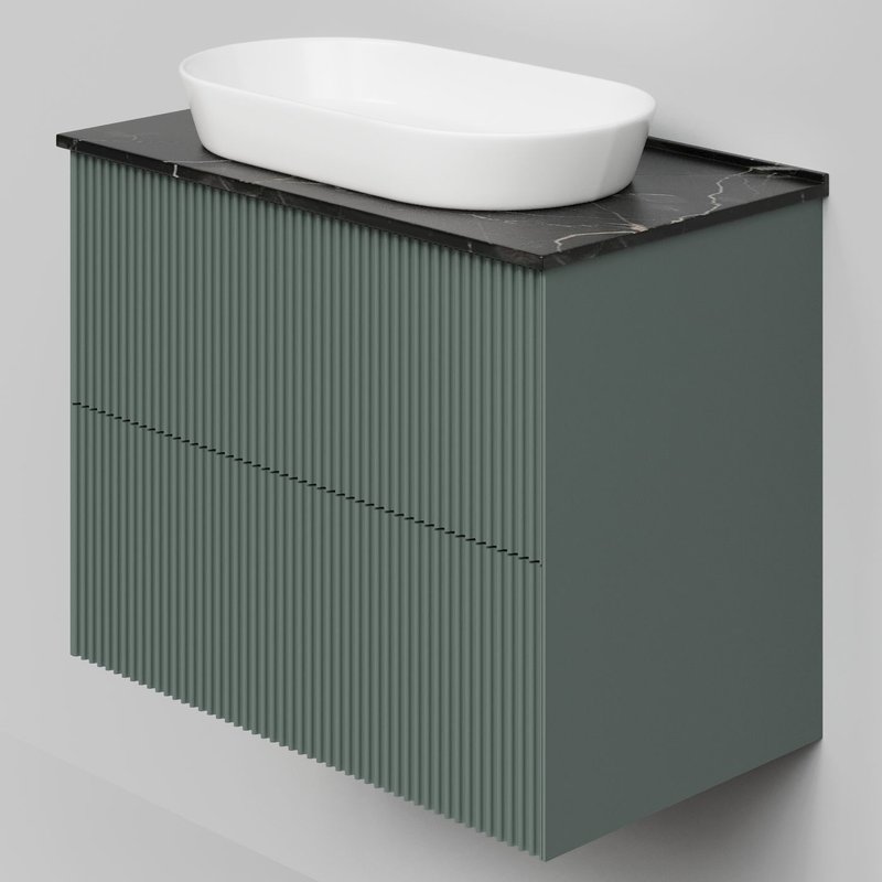 Тумба под раковину со столешницей La Fenice Terra Twin 80 подвесная, grigio, серо-зеленая матовая, столешница черный мрамор