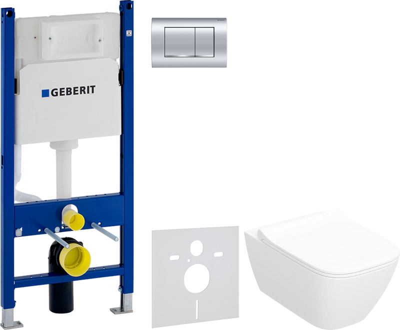 Комплект 3 в 1 Унитаз подвесной Geberit Smyle Square 500.685.01.1 + Инсталляция с кнопкой Duofix Delta 458.163.21.1 + Звукоизоляция 156.050.00.1
