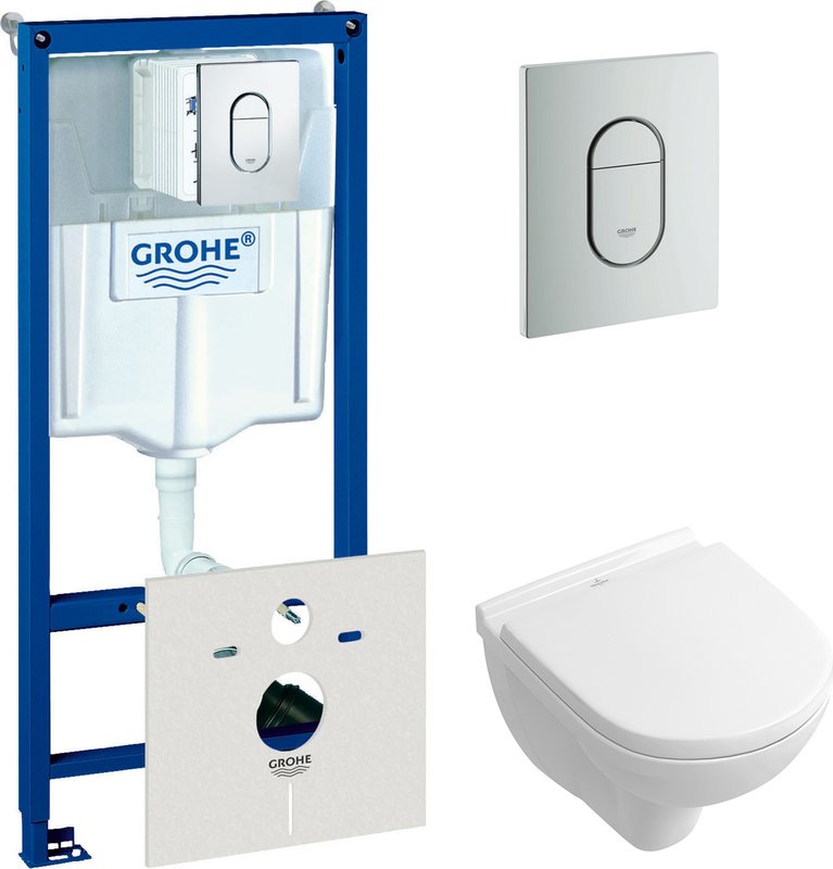 Комплект 2 в 1 Унитаз подвесной Villeroy & Boch O.Novo O.novo 5688 H1 01 + Инсталляция с кнопкой Grohe Rapid SL 38929000