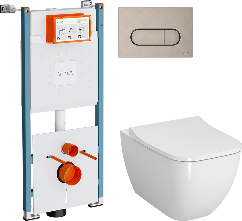 Комплект 4 в 1 Унитаз подвесной VitrA Shift 7742B003-0075 белая глянцевая + Крышка Integra Square 810-003-009 быстросъемная, с микролифтом + Инсталляция V-Fix Core 732-5800-01PV + Кнопка Root Round 740-2200