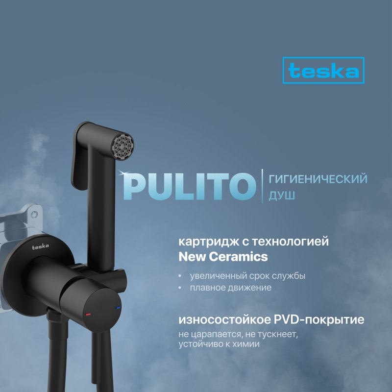 Гигиенический душ Teska Pulito BTK6804, со смесителем, С ВНУТРЕННЕЙ ЧАСТЬЮ, черный