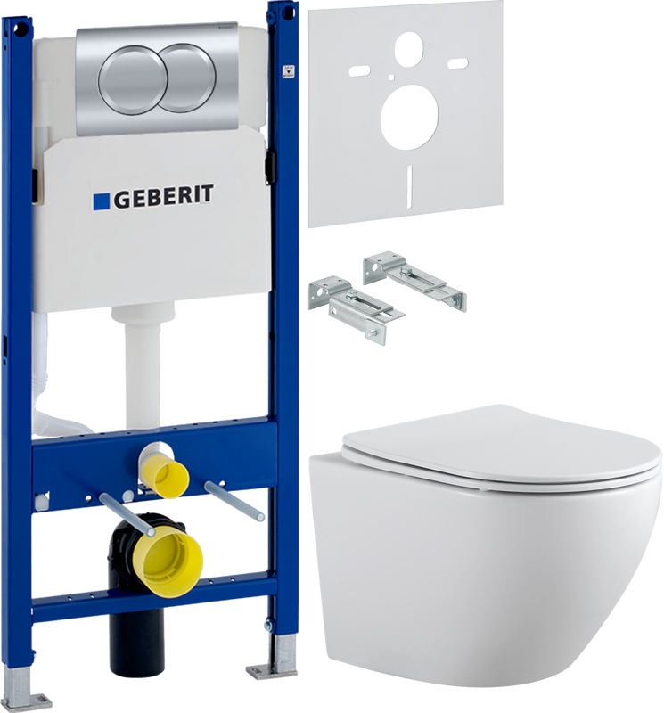 Комплект 3 в 1 Унитаз подвесной Aquanet Cetus 2.0 W + Инсталляция с кнопкой Geberit Duofix Delta 458.149.21.1 + Звукоизоляция 156.050.00.1