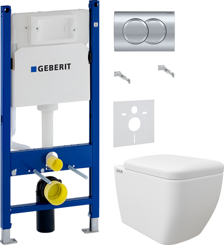 Комплект 4 в 1 Унитаз подвесной VitrA Shift 7742B001-0075 белый матовый + Крышка 91-001-009 с микролифтом, петли хром, белая матовая + Инсталляция с кнопкой Geberit Duofix Delta 458.149.21.1 + Звукоизоляция 156.050.00.1