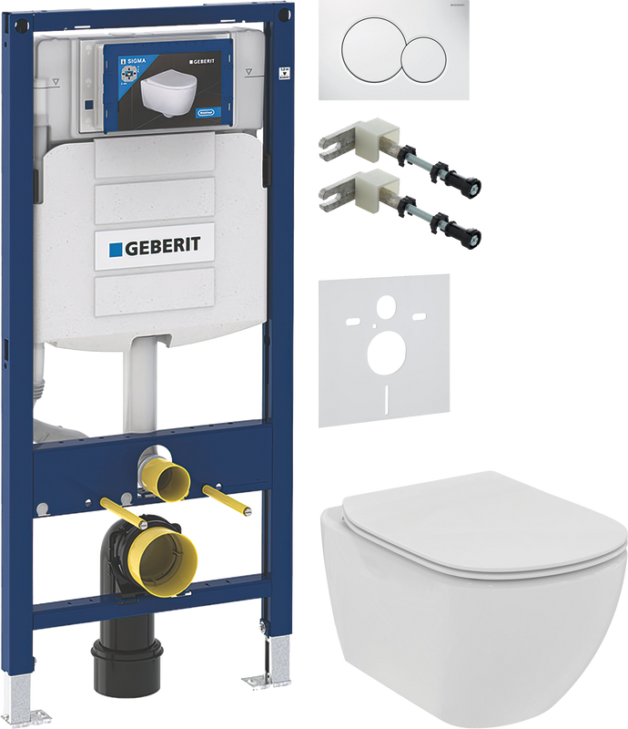 Комплект 5 в 1 Унитаз подвесной Ideal Standard Tesi T536001 + Крепления Geberit Duofix 111.815.00.1 к стене + Звукоизоляция 156.050.00.1 + Инсталляция UP 320 111.300.00.5 + Кнопка Sigma 01 115.770.11.5