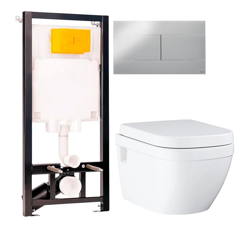 Комплект 2 в 1 Унитаз подвесной Grohe Euro Ceramic 39703000 + Инсталляция с кнопкой OLI 80 ECO Sanitarblock mechanic