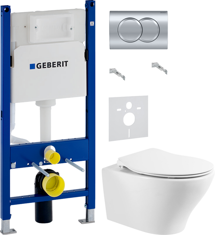 Комплект 4 в 1 Унитаз подвесной BelBagno Acqua BB340CHR + Крышка Prospero BB2020SC с микролифтом, петли хром + Инсталляция с кнопкой Geberit Duofix Delta 458.149.21.1 + Звукоизоляция 156.050.00.1
