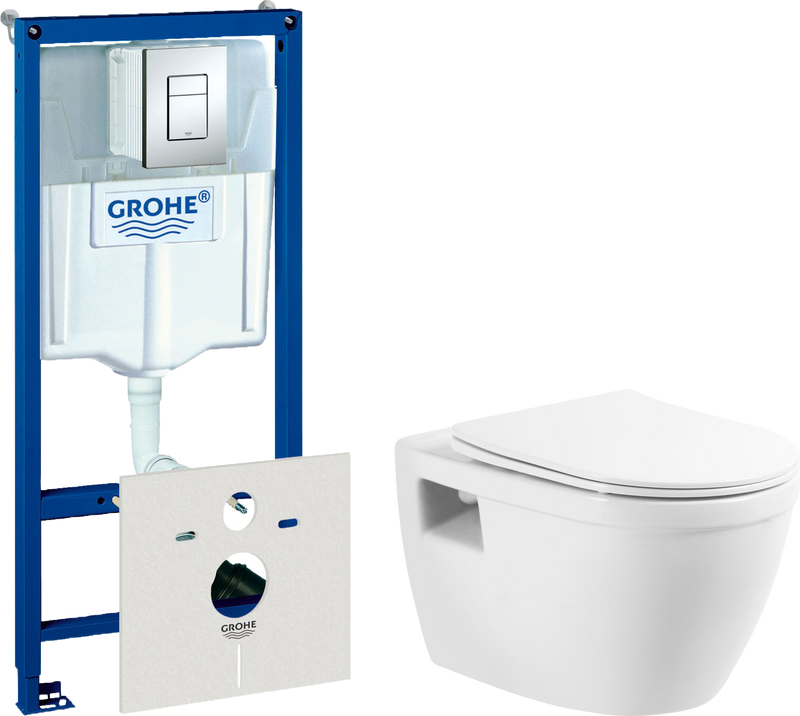 Комплект 3 в 1 Унитаз подвесной BelBagno Loto BB070CHR/SC + Инсталляция с кнопкой Grohe Rapid SL 38772001 + Звукоизоляция 37131000