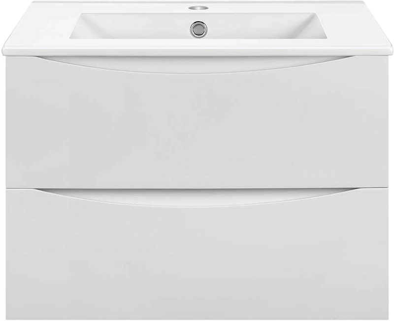 Тумба под раковину без столешницы Vincea Mia Slim 60, подвесная, 2 ящика, белая глянцевая