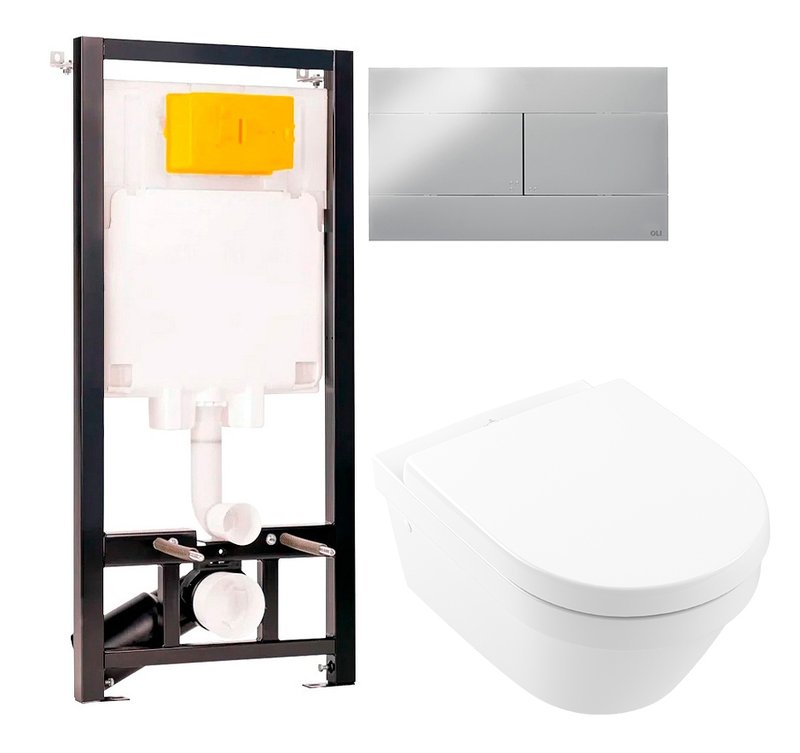 Комплект 2 в 1 Унитаз подвесной Villeroy & Boch Architectura 4694HR01 + Инсталляция с кнопкой OLI 80 ECO Sanitarblock mechanic
