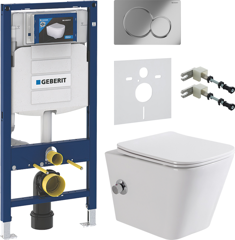 Комплект 5 в 1 Унитаз подвесной BelBagno Due BB3103CHR-BS/SC + Крепления Geberit Duofix 111.815.00.1 к стене + Звукоизоляция 156.050.00.1 + Инсталляция UP 320 111.300.00.5 + Кнопка Sigma 01 115.770.21.5