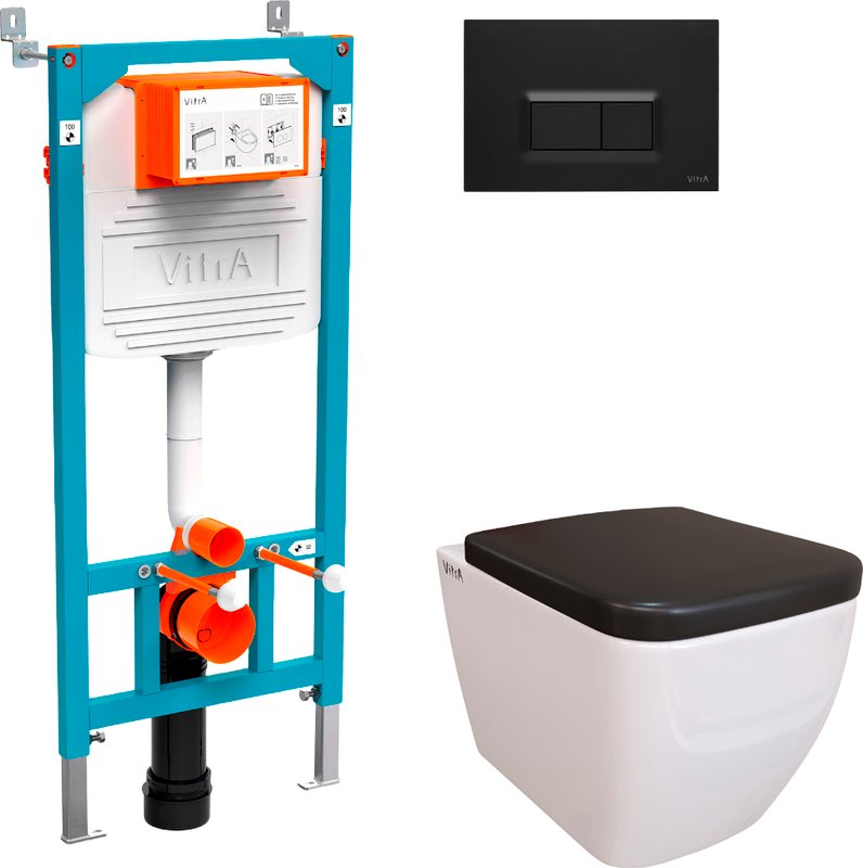 Комплект Унитаз подвесной Vitra Shift 7742B003-0075 с крышкой 91-083-009 + система инсталляции 800-2014 кнопка смыва черная