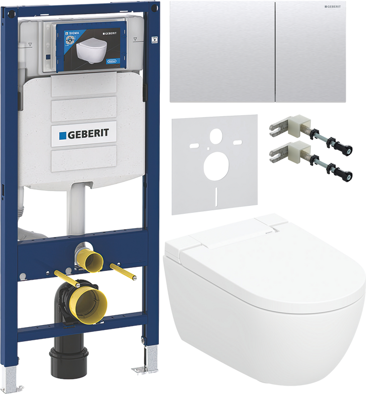 Комплект 5 в 1 Умный унитаз Geberit AquaClean Alba + Инсталляция Duofix UP 320 111.300.00.5 + Кнопка Sigma 70 115.622.FW.1 + Звукоизоляция 156.050.00.1 + Крепления 111.815.00.1 к стене