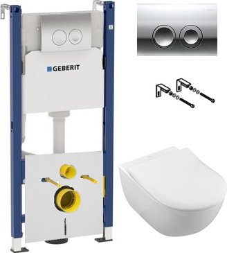 Комплект 3 в 1 Унитаз подвесной Villeroy & Boch Subway 2.0 5614R201 + Инсталляция с кнопкой Geberit Duofix Delta 458.124.21.1 + Звукоизоляция 156.050.00.1