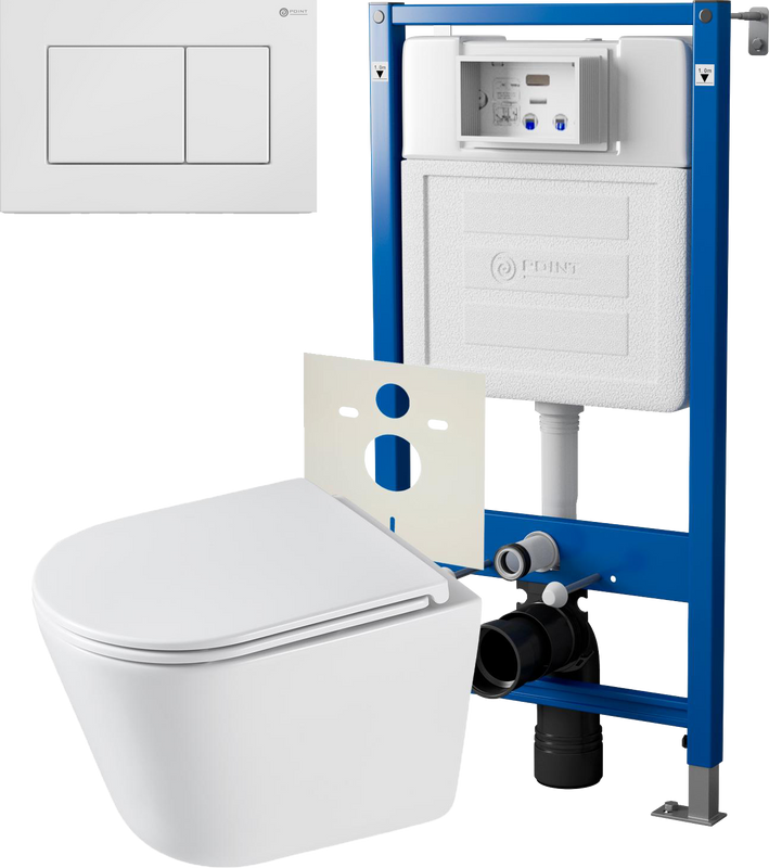 Комплект 3 в 1 Унитаз подвесной Point Венера PN41071 + Инсталляция PN45120 + Кнопка Ника PN44081W