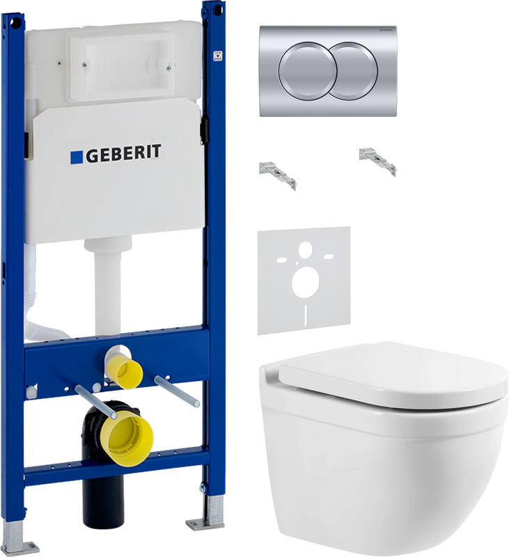 Комплект 4 в 1 Унитаз подвесной BelBagno Senso -R BB017CHR + Крышка Norma BB865SC с микролифтом + Инсталляция с кнопкой Geberit Duofix Delta 458.149.21.1 + Звукоизоляция 156.050.00.1