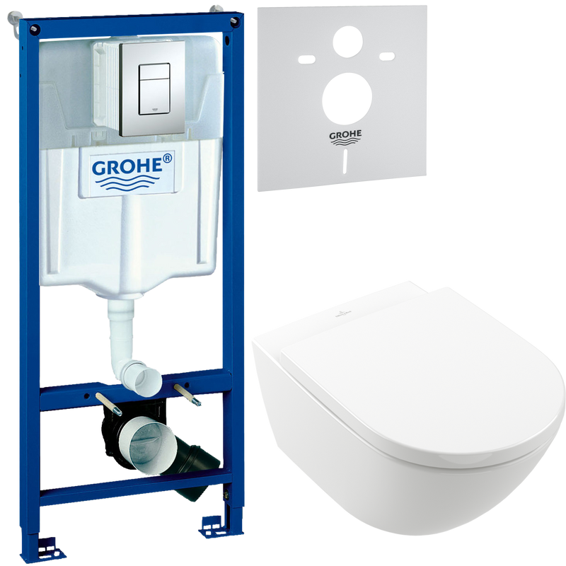 Комплект 3 в 1 Унитаз подвесной Villeroy & Boch Subway 3.0 4670TS01 + Инсталляция с кнопкой Grohe Rapid SL 38772001 + Звукоизоляция 37131000