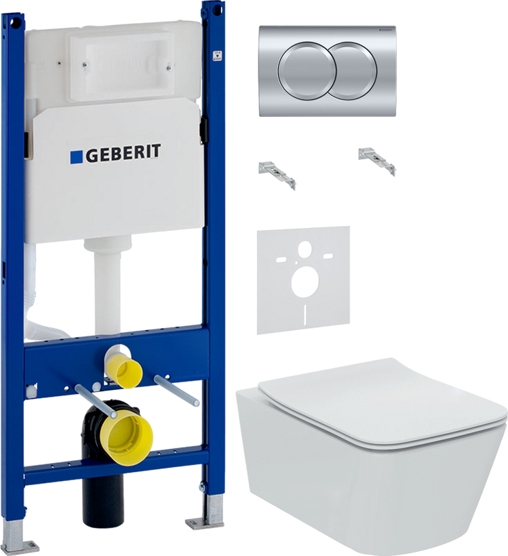 Комплект 4 в 1 Унитаз подвесной Ideal Standard BLEND CUBE T368601 + Крышка BLEND CUBE T521101 с микролифтом + Инсталляция с кнопкой Geberit Duofix Delta 458.149.21.1 + Звукоизоляция 156.050.00.1