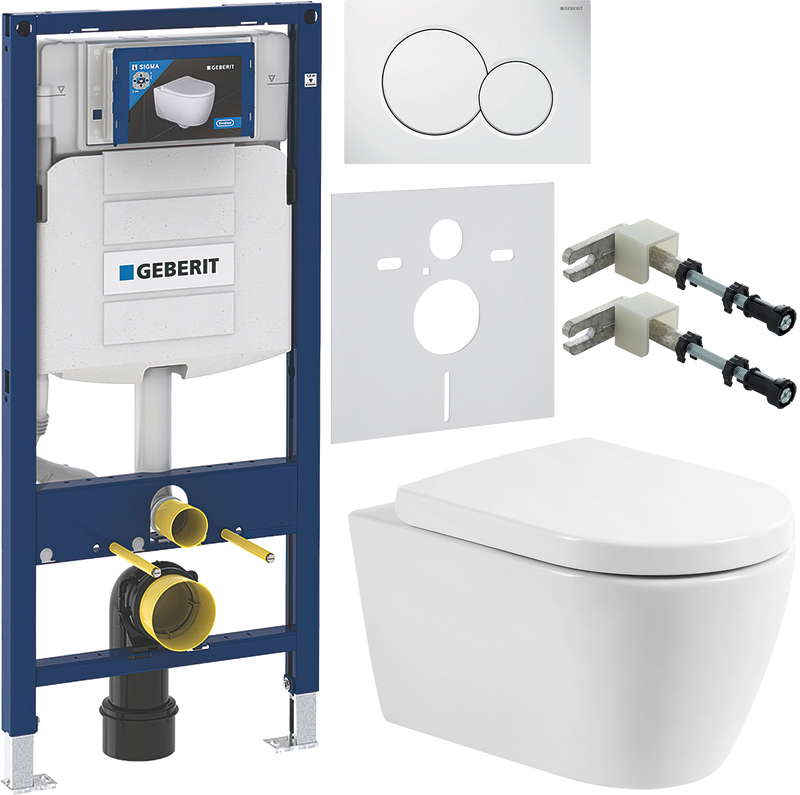 Комплект 6 в 1 Унитаз подвесной BelBagno Marino BB105CHR безободковый + Крышка Norma BB865SC с микролифтом + Инсталляция Geberit Duofix UP 320 111.300.00.5 + Кнопка Sigma 01 115.770.11.5 + Крепления 111.815.00.1 к стене + Звукоизоляция 156.050.00.1