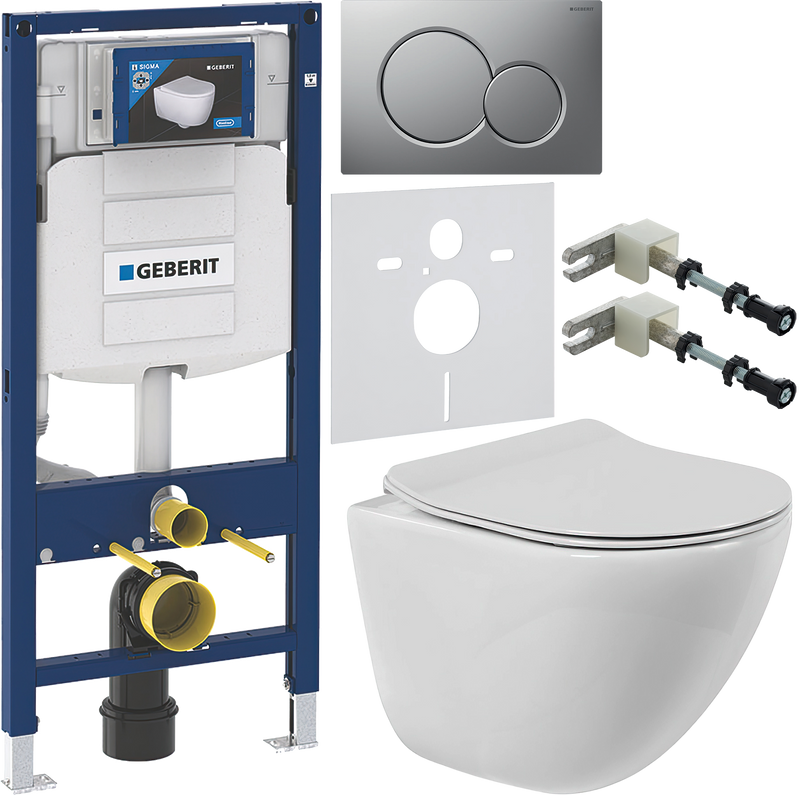 Комплект 6 в 1 Унитаз подвесной BelBagno Amanda BB051CHR безободковый + Крышка BB2034SC с микролифтом + Инсталляция Geberit Duofix UP 320 111.300.00.5 + Кнопка Sigma 01 115.770.JQ.5 + Крепления 111.815.00.1 к стене + Звукоизоляция 156.050.00.1
