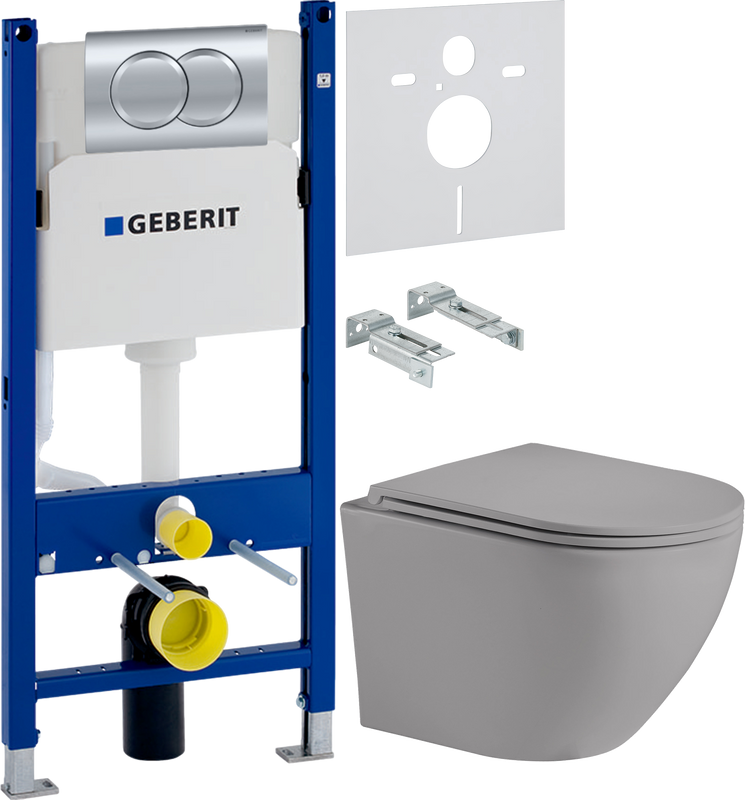 Комплект 3 в 1 Унитаз подвесной Weltwasser WW Merzbach 004MT-GR + Инсталляция с кнопкой Geberit Duofix Delta 458.149.21.1 + Звукоизоляция 156.050.00.1