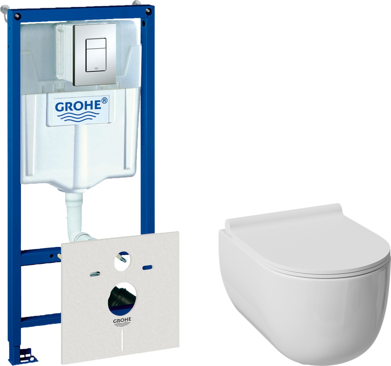 Комплект  Унитаз подвесной Damixa Scandinavian Pure DX36C1701SC с микролифтом, безободковый + Система инсталляции для унитазов Grohe Rapid SL 38772001