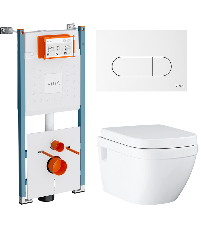 Комплект 3 в 1 Унитаз подвесной Grohe Euro Ceramic 39703000 + Инсталляция VitrA V-Fix Core 732-5800-01PV + Кнопка Root Round 740-2200