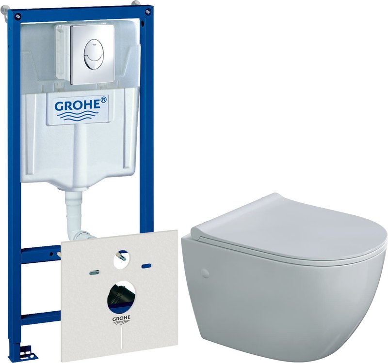 Комплект 2 в 1 Унитаз подвесной Berges Okus 082127 + Инсталляция с кнопкой Grohe Rapid SL 38750001
