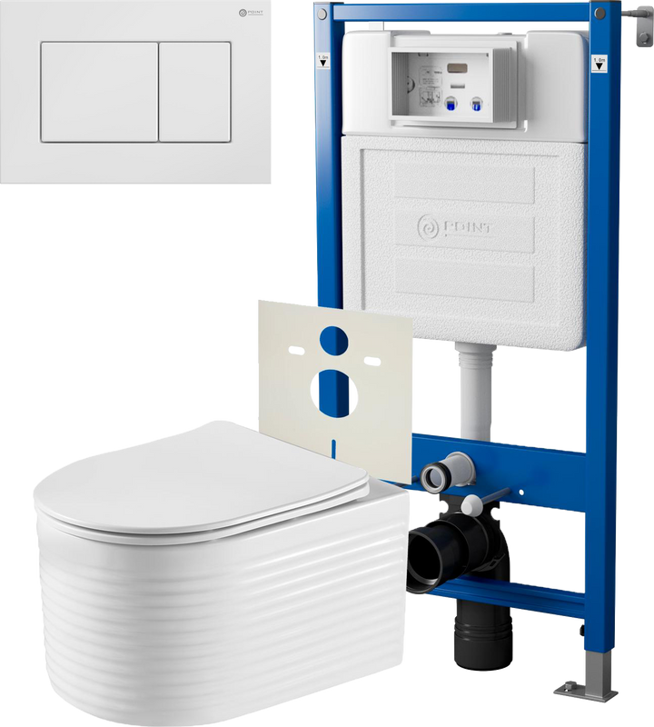 Комплект 3 в 1 Унитаз подвесной Point Омега PN41902 + Инсталляция PN45120 + Кнопка Ника PN44081W