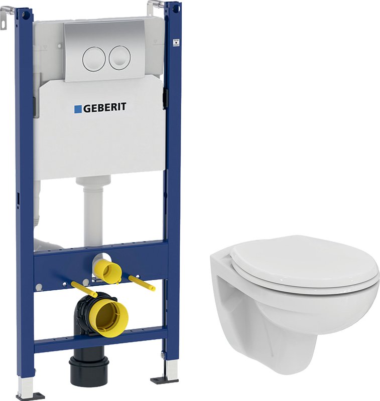 Комплект Унитаз подвесной Ideal Standard Eurovit K881201 безободковый + Инсталляция  Geberit Duofix Delta 458.124.21.1 3 в 1 с кнопкой смыва, хром