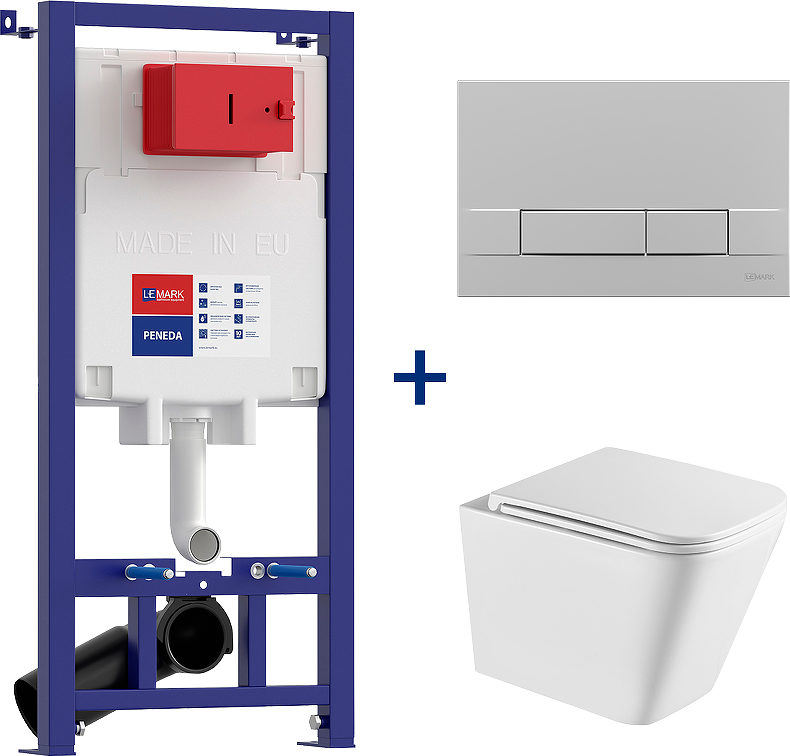 Комплект 4 в 1 Lemark Florex 100803421 безободковый, с микролифтом, кнопка смыва матовый хром