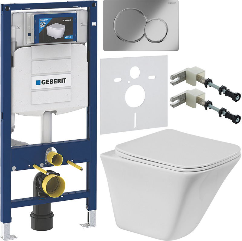Комплект 6 в 1 Унитаз подвесной BelBagno Marmi BB052CHR + Крышка BB052SC с микролифтом + Инсталляция Geberit Duofix UP 320 111.300.00.5 + Кнопка Sigma 01 115.770.21.5 + Крепления 111.815.00.1 к стене + Звукоизоляция 156.050.00.1
