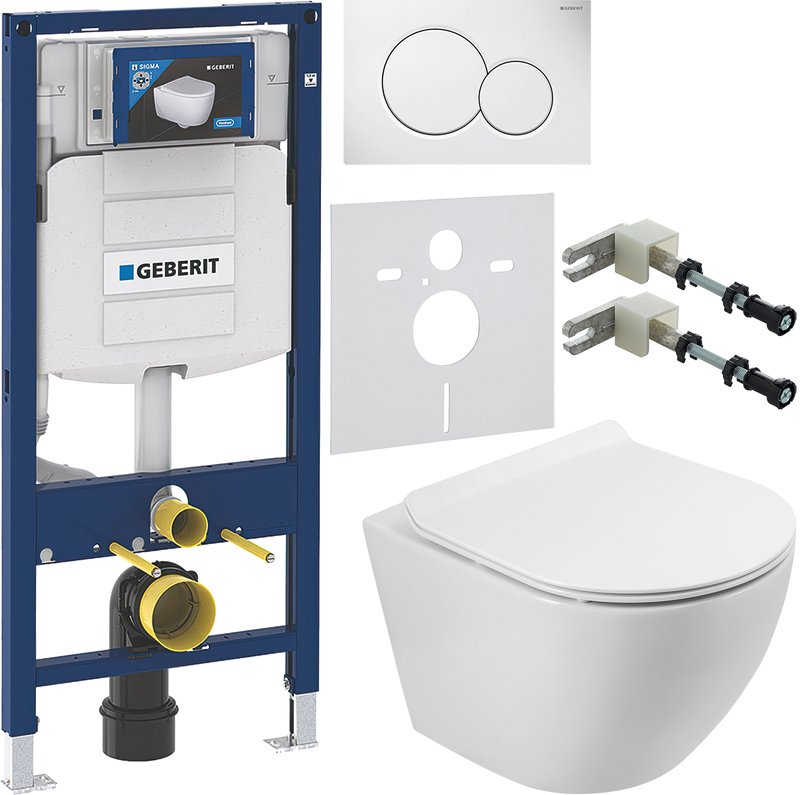 Комплект 6 в 1 Унитаз подвесной BelBagno Sfera-r BB046CH-TOR безободковый + Крышка Piano BB2111SC с микролифтом + Инсталляция Geberit Duofix UP 320 111.300.00.5 + Кнопка Sigma 01 115.770.11.5 + Крепления 111.815.00.1 к стене + Звукоизоляция 156.050.00.1