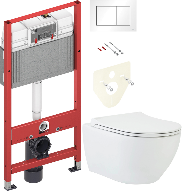 Комплект 2 в 1 Унитаз подвесной beWash Bogen 88303601 глянцевый белый + Инсталляция с кнопкой TECE Base 9400413