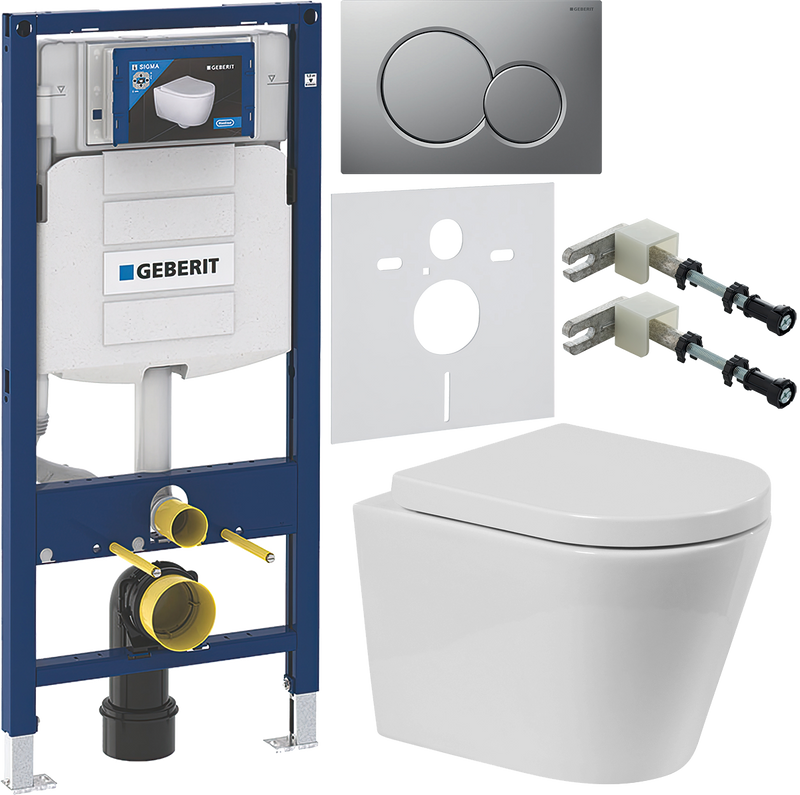 Комплект 6 в 1 Унитаз подвесной BelBagno Flay-r BB053CHR + Крышка Marino BB105SC с микролифтом, петли хром + Инсталляция Geberit Duofix UP 320 111.300.00.5 + Кнопка Sigma 01 115.770.JQ.5 + Крепления 111.815.00.1 к стене + Звукоизоляция 156.050.00.1