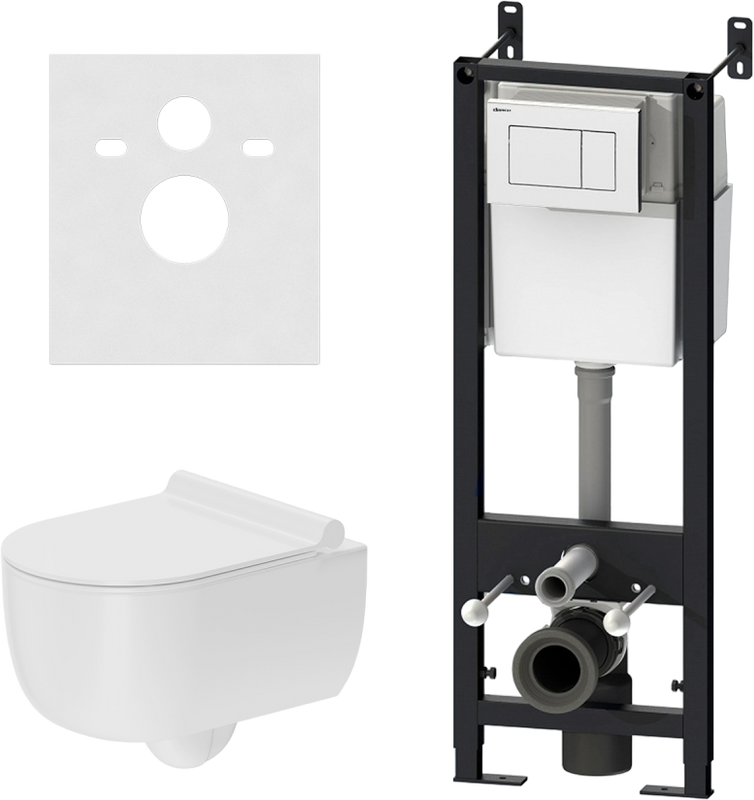 Комплект Damixa Scandinavian Pure DX36.IS10101.1701 с безободковым унитазом, кнопка смыва белая глянцевая