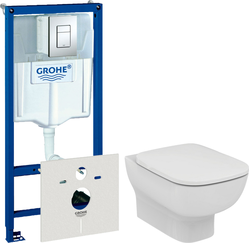 Комплект 3 в 1 Унитаз подвесной Ideal Standard Esedra AquaBlade T386001 + Крышка T318101 с микролифтом + Инсталляция с кнопкой Grohe Rapid SL 38775001H