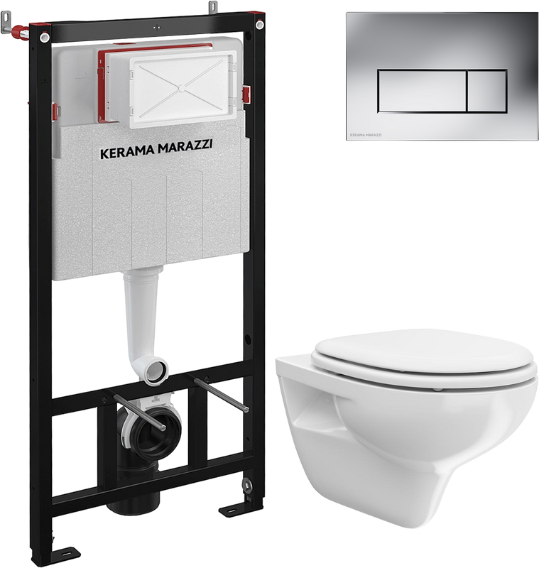 Комплект 3 в 1 Унитаз подвесной KERAMA MARAZZI Pro XPRO.wc.02 безободковый, с микролифтом + Инсталляция INST.A.WC + Кнопка FPS.A.CR
