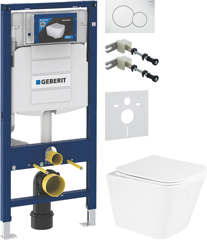 Комплект 5 в 1 Унитаз подвесной BelBagno Due BB3103CHR/SC + Крепления Geberit Duofix 111.815.00.1 к стене + Звукоизоляция 156.050.00.1 + Инсталляция UP 320 111.300.00.5 + Кнопка Sigma 01 115.770.11.5