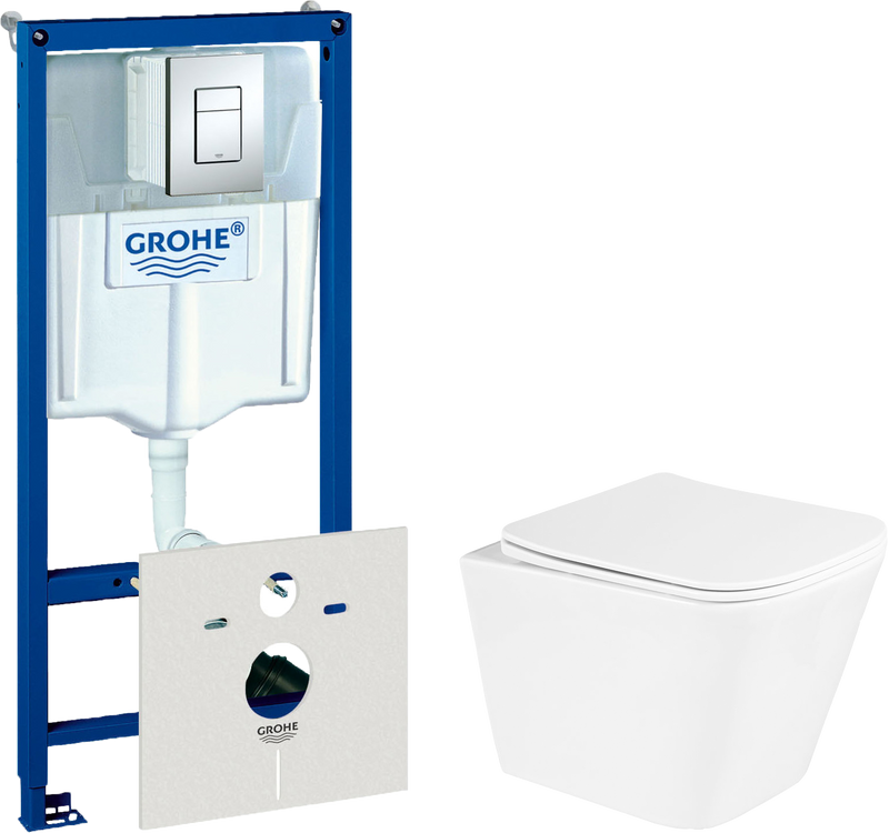 Комплект Унитаз подвесной BelBagno Due BB3103CHR/SC + Инсталляция Grohe Rapid SL 38772001 3 в 1 с кнопкой смыва + Шумоизоляция 37131000