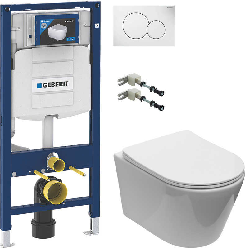 Комплект 4 в 1 Унитаз подвесной Aquanet Logan Tornado 340298 + Инсталляция Geberit Duofix UP 320 111.300.00.5 + Крепления 111.815.00.1 к стене + Кнопка Sigma 01 115.770.11.5