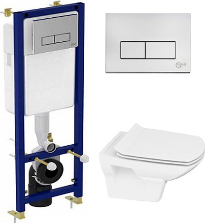 Комплект 2 в 1 Унитаз подвесной Cersanit Carina XL Clean On DPL EO + Инсталляция с кнопкой Ideal Standard W3710AA