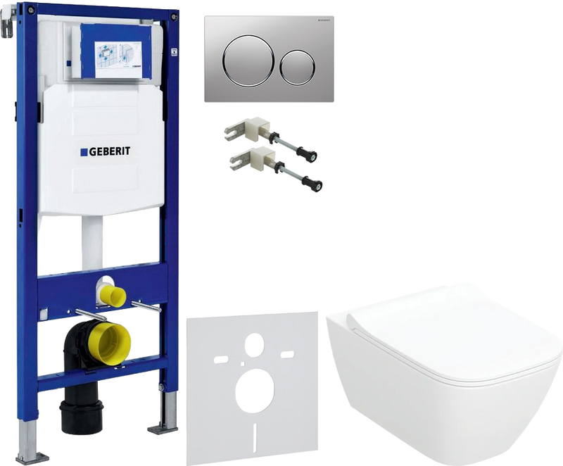 Комплект 5 в 1 Унитаз подвесной Geberit Smyle Square 500.685.01.1 + Крепления Duofix 111.815.00.1 к стене + Звукоизоляция 156.050.00.1 + Инсталляция UP 320 111.300.00.5 + Кнопка Sigma 20 115.882.JQ.1
