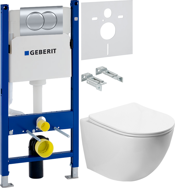Комплект 3 в 1 Унитаз подвесной SantiLine SL-5005 + Инсталляция с кнопкой Geberit Duofix Delta 458.149.21.1 + Звукоизоляция 156.050.00.1