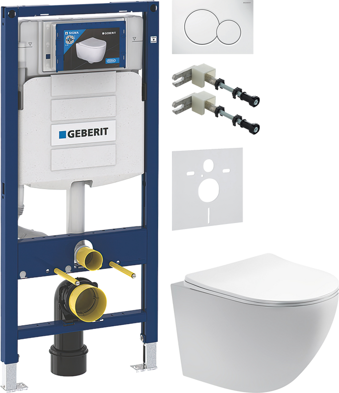 Комплект 5 в 1 Унитаз подвесной AQUATEK Европа AQ1900-00 + Крепления Geberit Duofix 111.815.00.1 к стене + Звукоизоляция 156.050.00.1 + Инсталляция UP 320 111.300.00.5 + Кнопка Sigma 01 115.770.11.5