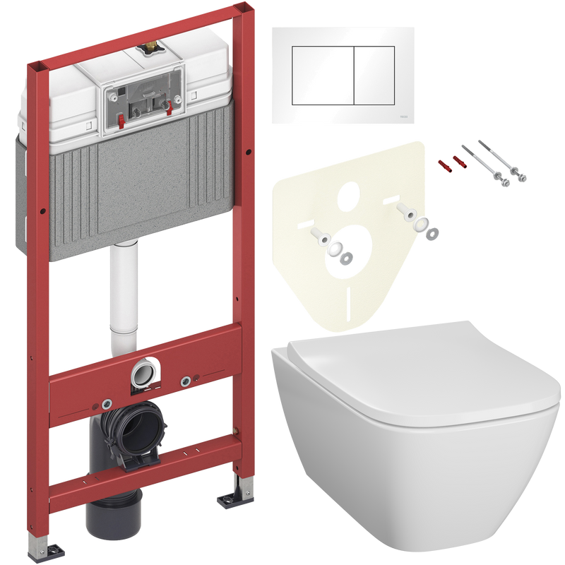 Комплект 2 в 1 Унитаз подвесной Geberit Smyle Square 500.683.01.1 + Инсталляция с кнопкой TECE Base 9400413