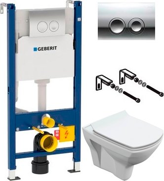 Комплект 2 в 1 Унитаз подвесной Cersanit Carina XL Clean On DPL EO + Инсталляция с кнопкой Geberit Duofix Delta 458.124.21.1