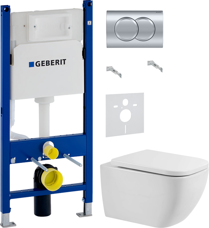 Комплект 4 в 1 Унитаз подвесной BelBagno Alpina BB10100CHR безободковый + Крышка BB309SC с микролифтом + Инсталляция с кнопкой Geberit Duofix Delta 458.149.21.1 + Звукоизоляция 156.050.00.1