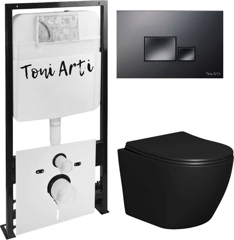 Комплект 5 в 1 Toni Arti TA-01+TA-1900BM+TA-0074 с кнопкой смыва черная матовая